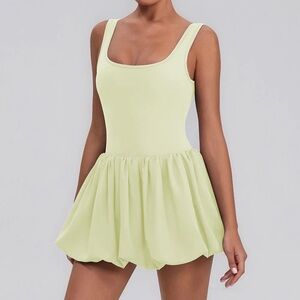 Sporty Yellow Pleated Bubble Dress